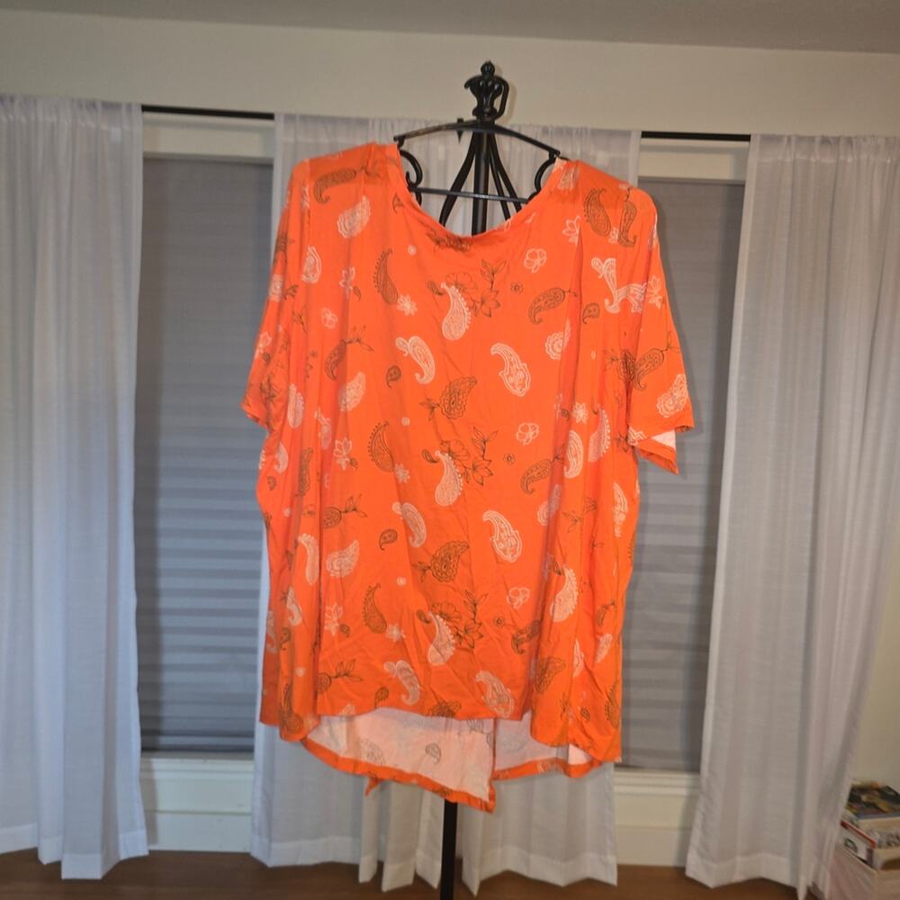 AnyBody Vibrant Orange Paisley Blouse 2X GUC